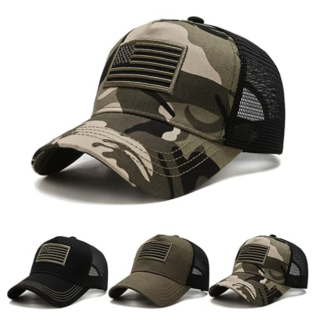  men's and women's american flag camouflage baseball cap embroidery adjustable mesh sun hat (camouflage)