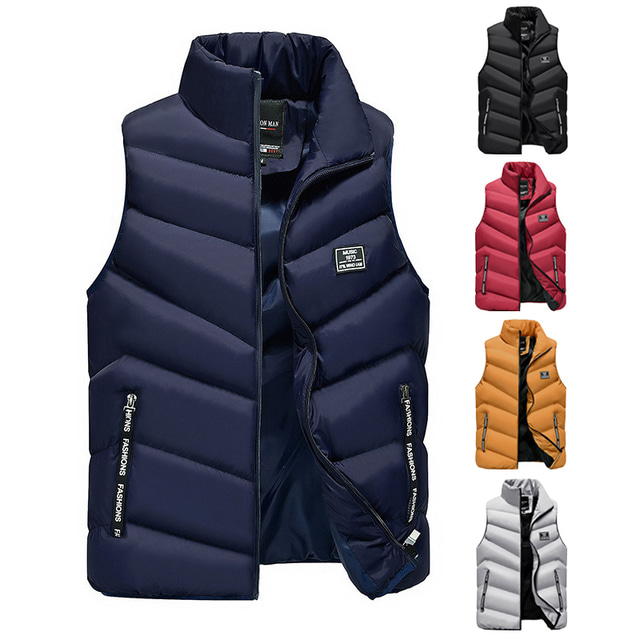  Men's Quilted Puffer Vest Down Vest Winter Outdoor Thermal Warm Fleece Lining Windproof Breathable Outerwear Vest / Gilet Winter Jacket Skiing Ski / Snowboard Fishing Black Yellow Dark Blue Red Grey