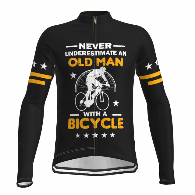  21Grams Men's Cycling Jersey Long Sleeve Mountain Bike MTB Road Bike Cycling Graphic Patterned Stars Old Man Jersey Top Black Breathable Quick Dry Moisture Wicking Sports Clothing Apparel