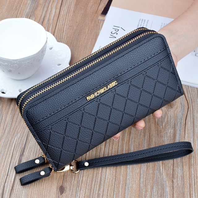  lange vrouwen portemonnee vrouwelijke portemonnees kwastje portemonnee kaarthouder portefeuilles dubbele rits pu lederen clutch luxe geld telefoon tas