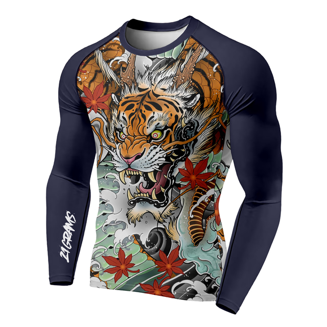  21Grams® Men's Long Sleeve Compression Shirt Running Shirt Top Athletic Athleisure Spandex Breathable Quick Dry Moisture Wicking Fitness Gym Workout Running Active Training Exercise Sportswear Tiger