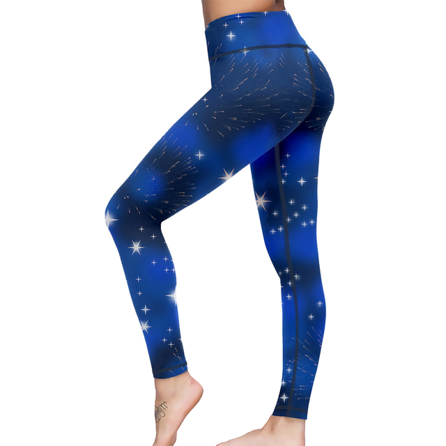  Per donna Ghette Sports Gym Leggings Pantaloni da yoga Elastene Blu marino scuro Inverno Calze / Collant / Cosciali Ghette Stampa galassia stellata Fasciante in vita Sollevamento dei glutei