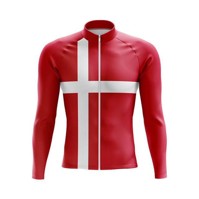  21Grams® Men's Cycling Jersey Long Sleeve Mountain Bike MTB Road Bike Cycling Graphic Denmark Shirt Red White Breathable Quick Dry Moisture Wicking Sports Clothing Apparel / Stretchy / Athleisure
