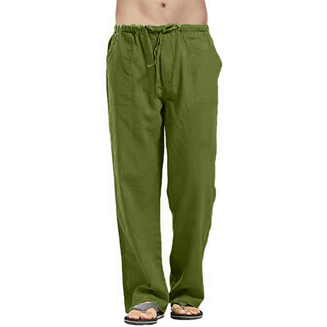  мужские льняные штаны для йоги широкие штаны для тренировок с эластичной резинкой на талии быстросохнущие влагоотводящие армейский зеленый цвет хаки серый хлопок фитнес плюс размер спортивная