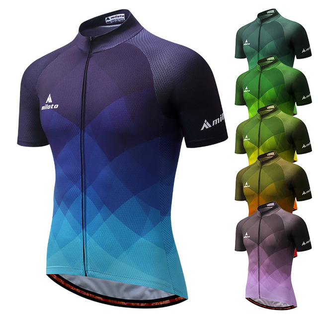  Miloto Men's Short Sleeve Cycling Jersey Green Purple Yellow Gradient Bike Quick Dry Sports Patterned Mountain Bike MTB Road Bike Cycling Clothing Apparel / Stretchy
