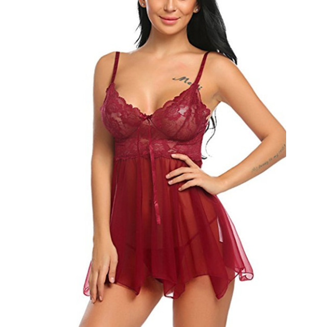  kvinners babydoll & sexy truser undertøyskjorter & negligees floral jacquard poly mesh blonderbelte inkludert fjær & sommer høst & vinter svart lilla / spandex / bue hjemmeantrekk