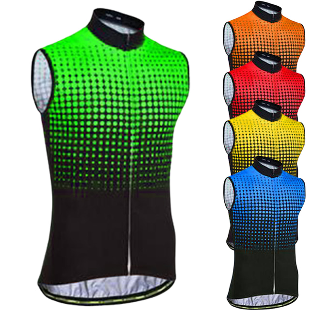  男性用 サイクリングジャージー ノースリーブ グラフィック ベスト ジャージー グリーン イエロー オレンジ 高通気性 ソフト 反射性ストリップ スポーツ 衣類