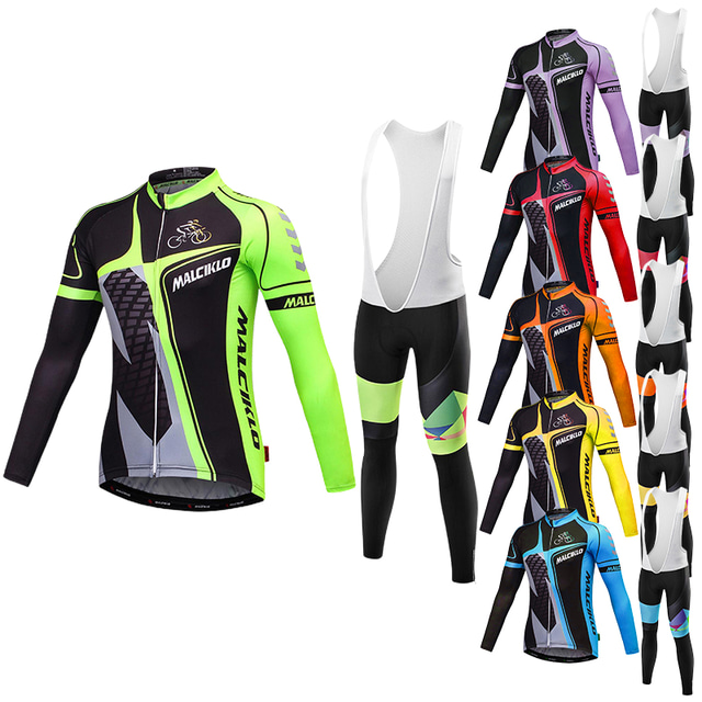  Men's Long Sleeve Cycling Jersey with Bib Tights Mountain Bike MTB Road Bike Cycling Winter Green Yellow Lavender Graphic British Design Bike Lycra Quick Dry Sports Graphic Patterned British Clothing