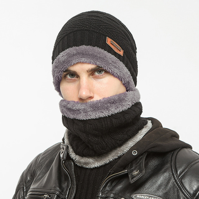  Bonnet d'hiver ensemble écharpe chapeau en tricot chaud épais bonnet d'hiver chauffe-cou coupe-vent en plein air ski neige crâne casquettes coton bordeaux noir gris pour le ski camping / randonnée chasse