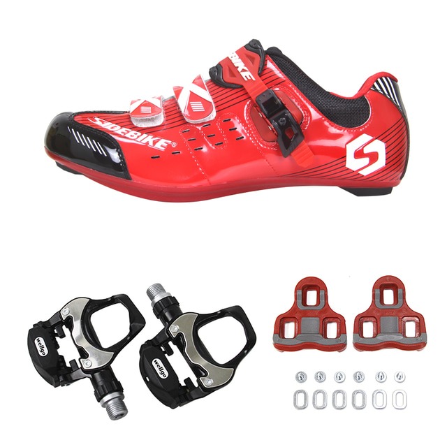  SIDEBIKE Adulto Zapatillas de ciclismo con pedal y cala Calzado para Bicicleta de Carretera Fibra de Carbono Amortización Ciclismo Hombre Zapatillas Carretera / Zapatos de Ciclismo / Malla respirante