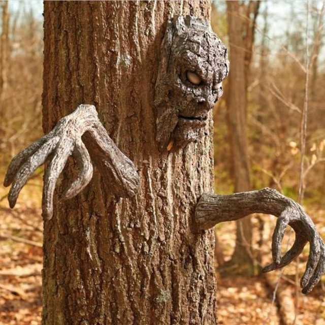  Halloween Stand Alone Bark Face Tree Monster Facial Makeup Facial Features Decorations Easter Creative Props