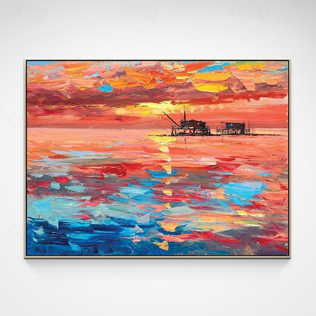  Oil Painting Handmade Hand Painted Wall Art Modern Seascape Sunrise Abstract Picture Home Decoration Decor Rolled Canvas No Frame Unstretched