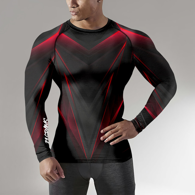  21grams® pánská kompresní košile s dlouhým rukávem běžecká košile geometrie top atletický sport spandex prodyšný rychleschnoucí odvod vlhkosti fitness posilovna cvičení běh aktivní trénink cvičení