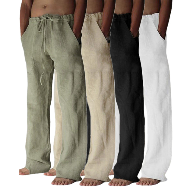  Men's Drawstring Wide Leg Back Pocket Solid Color Casual Athleisure Black White Micro-elastic