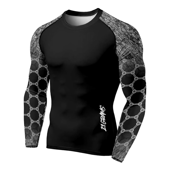  21Grams Men's Compression Shirt Running Shirt Long Sleeve Top Athletic Winter Spandex Breathable Moisture Wicking Soft Fitness Gym Workout Running Sportswear Activewear Dark Grey Black