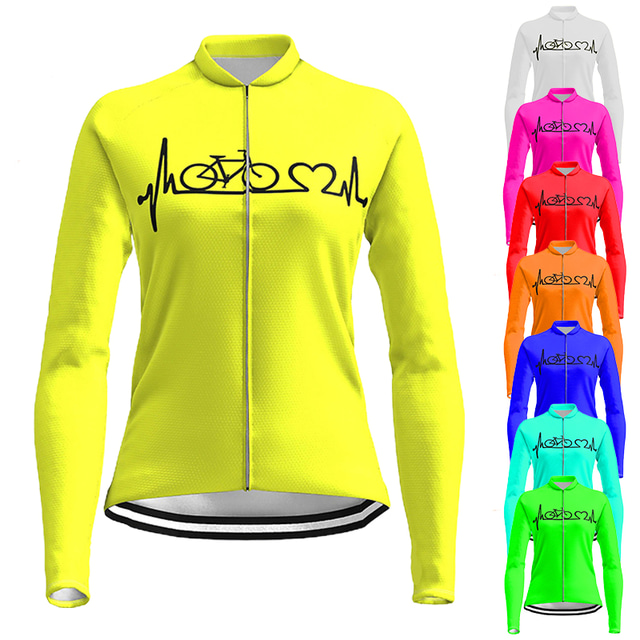  OUKU Women's Cycling Jersey Long Sleeve Mountain Bike MTB Road Bike Cycling Graphic Heart Shirt White Green Yellow Breathable Quick Dry Moisture Wicking Sports Clothing Apparel / Stretchy