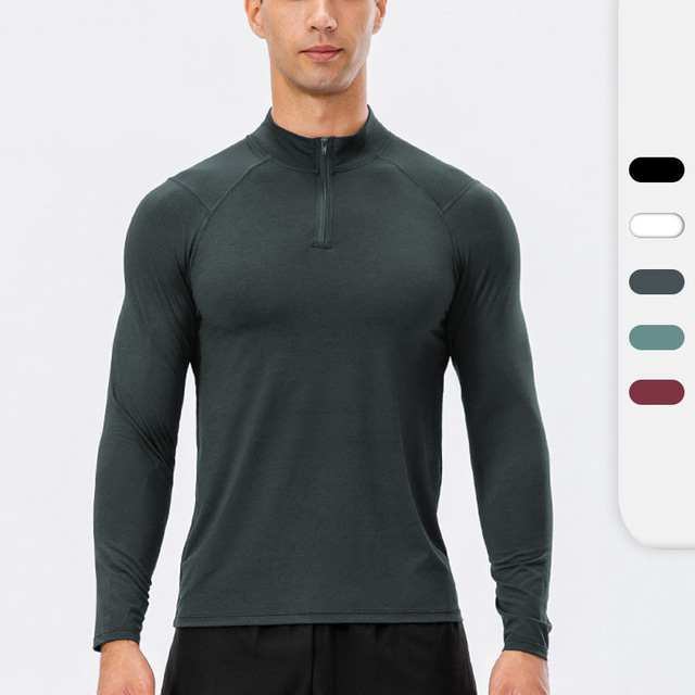  Men's Long Sleeve Running Shirt Half Zip Tee Tshirt Top Athletic Winter Breathable Quick Dry Lightweight Fitness Gym Workout Running Jogging Training Sportswear Solid Colored Dark Grey White Black