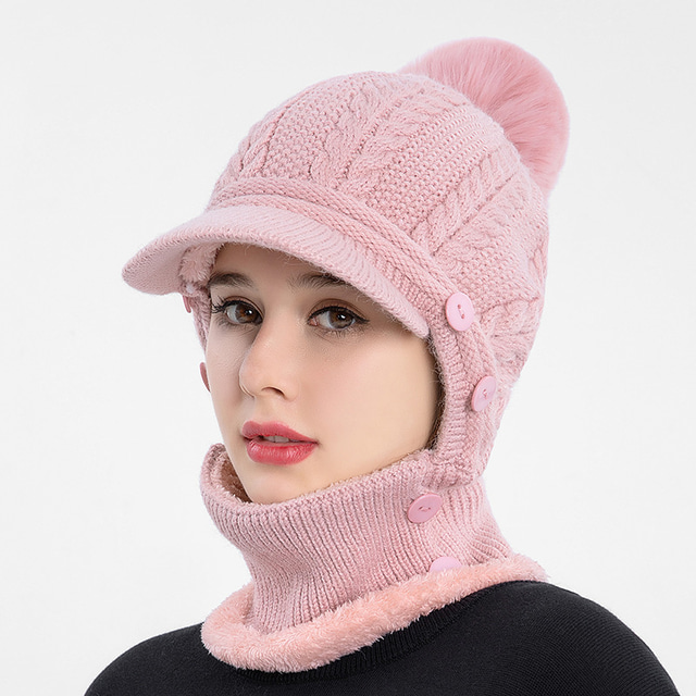  knit hat winter beanie scarf set visor for men women warm gruby kapelusz na zewnątrz camping piesze wycieczki ski skull ski cap with visor