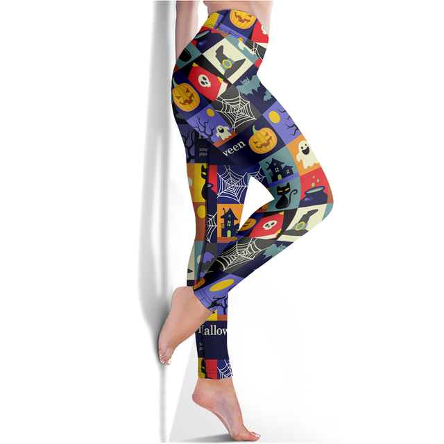  Women's Leggings Sports Gym Leggings Yoga Pants Spandex Rainbow Cropped Leggings Graphic Halloween Tummy Control Butt Lift Clothing Clothes Yoga Fitness Gym Workout Running / High Elasticity