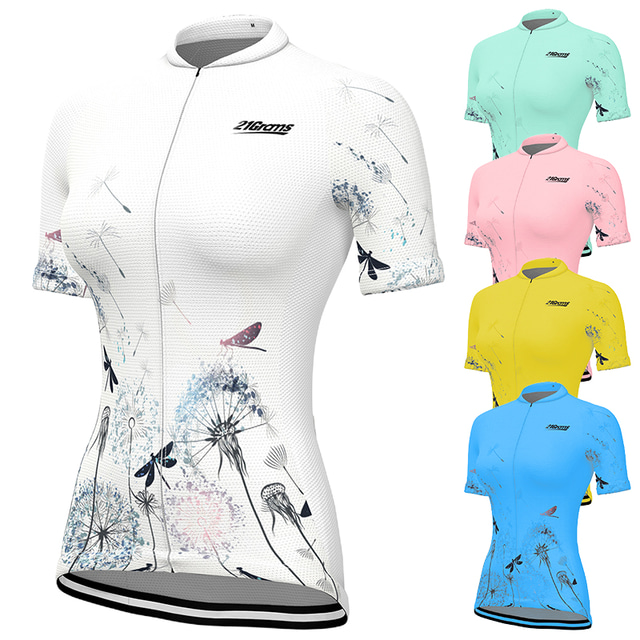  21Grams® Women's Cycling Jersey Short Sleeve Mountain Bike MTB Road Bike Cycling Graphic Floral Botanical Jersey Shirt White Pink Yellow Fast Dry Breathable Quick Dry Sports Clothing Apparel