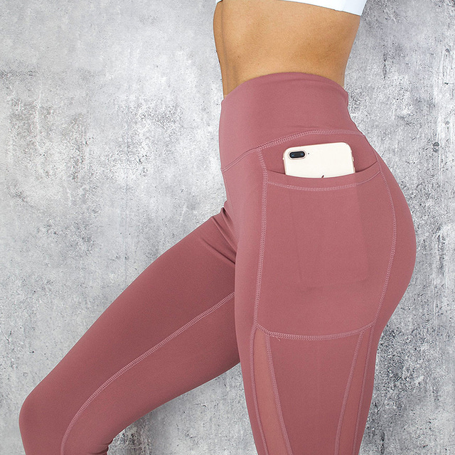  Women's Leggings Yoga Pants Black Gray Rosy Pink Winter Tights Leggings Solid Color Tummy Control Quick Dry Moisture Wicking Side Pockets Patchwork Clothing Clothes Yoga Fitness Gym Workout Pilates