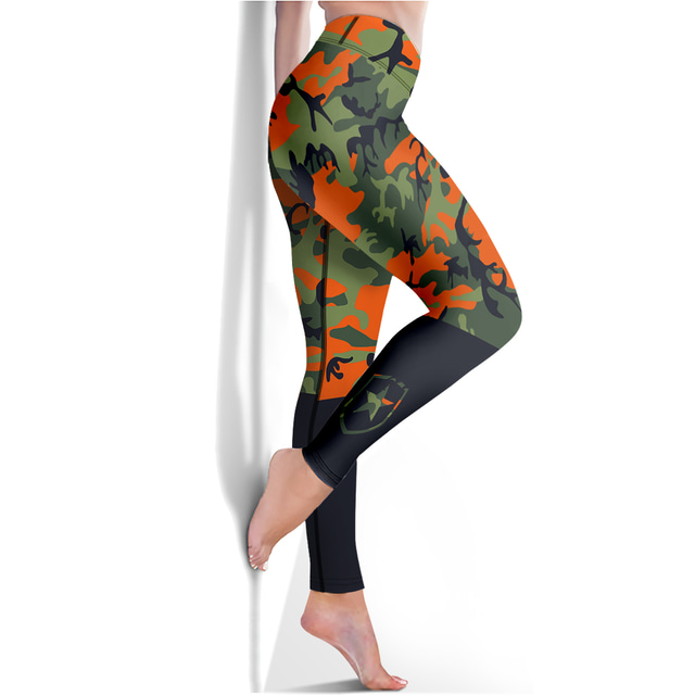  Women's Leggings Sports Gym Leggings Yoga Pants Spandex Orange Cropped Leggings Camo / Camouflage Tummy Control Butt Lift Clothing Clothes Yoga Fitness Gym Workout Running / High Elasticity