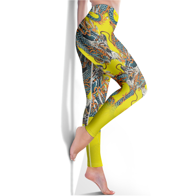 Women's Leggings Sports Gym Leggings Yoga Pants Spandex Yellow Cropped Leggings Graphic Tummy Control Butt Lift Clothing Clothes Yoga Fitness Gym Workout Running / High Elasticity / Athletic