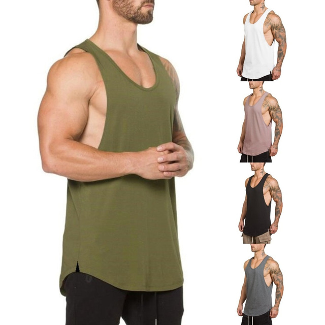 herre tanktoppe træningskjorter bodybuilding stringer tank top ærmeløs fitnessvest (grå (intet tryk ingen hætteklædt), x-large)