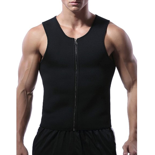  Mens Sweat Vest Sweat Shaper Sauna Vest Neoprene Sweat Waist Trainer Vest with Zipper for Weight Loss, Slimming Gym Vest Compression Hot Sauna Vest Body Shaper Tank Top Workout Shirt (Black, L)