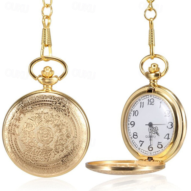 Classic Pattern Vintage Pocket Watch Retro Quartz Pocket Watch With ...