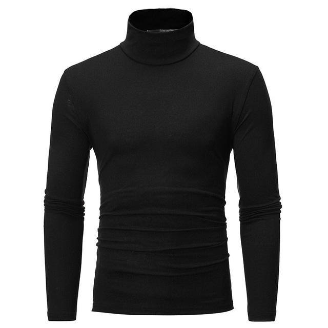  Men's T shirt Tee Turtleneck Basic Casual Muscle Fall Long Sleeve Black White Navy Blue Blue Brown Light Grey Plus Size Turtleneck Daily Weekend Clothing Clothes Cotton Basic Casual Muscle
