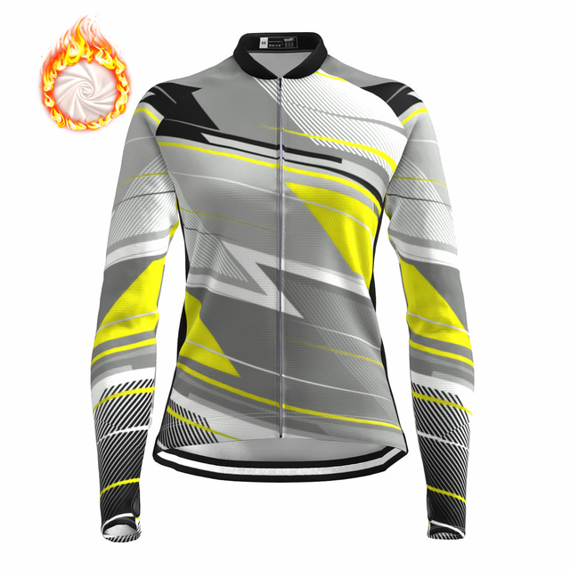  21Grams® Women's Cycling Jersey Long Sleeve Mountain Bike MTB Road Bike Cycling Winter Graphic Shirt Grey Fleece Fleece Lining Warm Moisture Wicking Sports Clothing Apparel / Stretchy / Athleisure