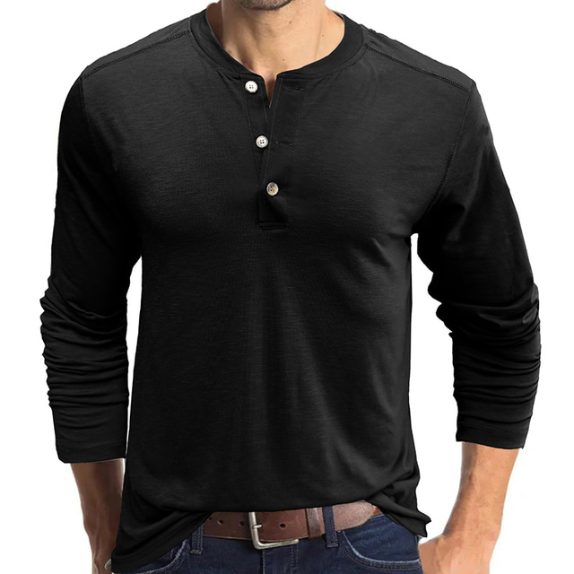  Men's T shirt Henley Shirt Long Sleeve V Neck Top Outdoor Breathable Lightweight Wine Red ArmyGreen White Traveling