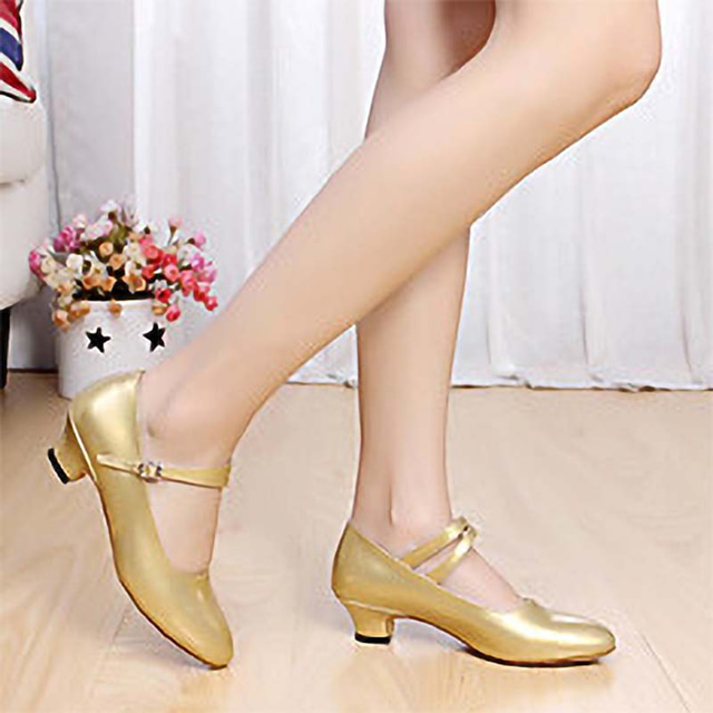  Damskie Buty na bal Buty do tańca nowoczesnego Buty postaci Spektakl w pomieszczeniach Trening 2022 Obcas Jeden kolor Gruba pięta Okrągły palec u nogi Klamra Dla dorosłych Srebrny Czarny