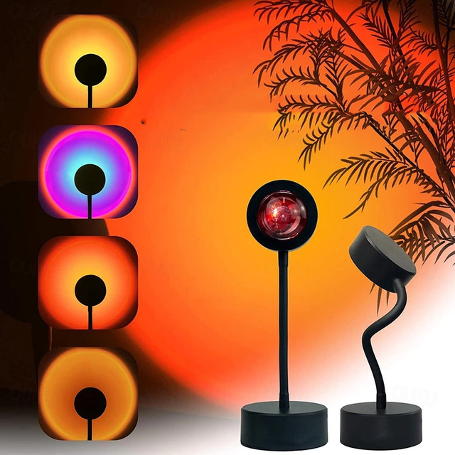  Lampe USB de coucher de soleil projecteur de coucher de soleil lumière d'ambiance salon chambre lumière nocturne décor de pièce bar atmosphère arrière-plan photographie