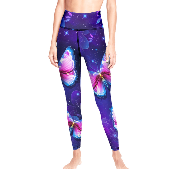  Women's Leggings Sports Gym Leggings Yoga Pants Spandex Purple Cropped Leggings Butterfly Tummy Control Butt Lift Clothing Clothes Yoga Fitness Gym Workout Running / High Elasticity / Athletic