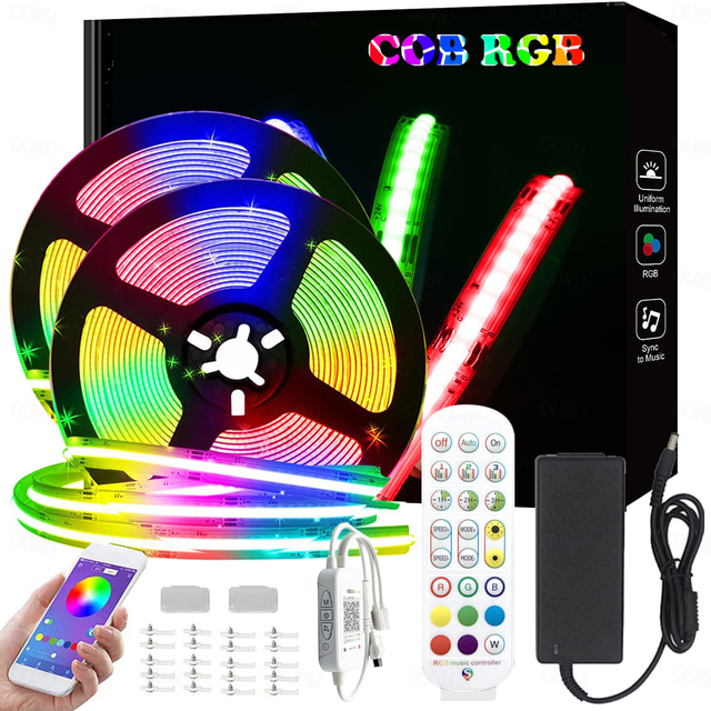  32.8ft 10m COB Bluetooth LED Smart Strip Lights Christmas Decor Music Sync RGB APP Color Changing for Bedroom Home TV Back Light DIY Décor