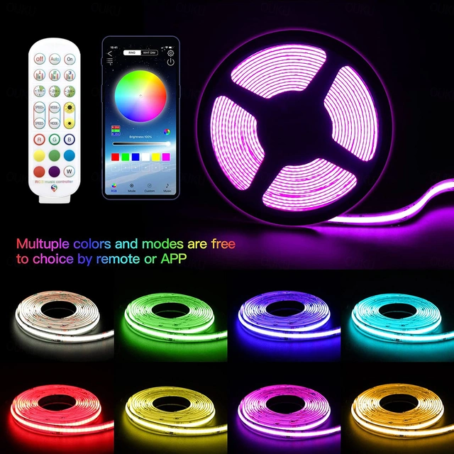 Bluetooth Colorwave Led 32.8ft 10m COB Bluetooth LED Smart Strip LightsDecor Music Sync RGB APP ...