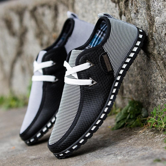  Men's Black and White Woven Slip-On Casual Shoes for Comfort and Style