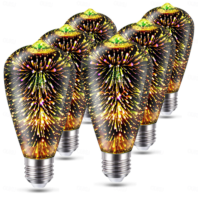  6ks 3D ohňostrojová žárovka st64 led žárovka 5w e27 e26 rgb pohádková hvězda svítící žárovka párty žárovka vitrážová žárovka ac220v ac120v