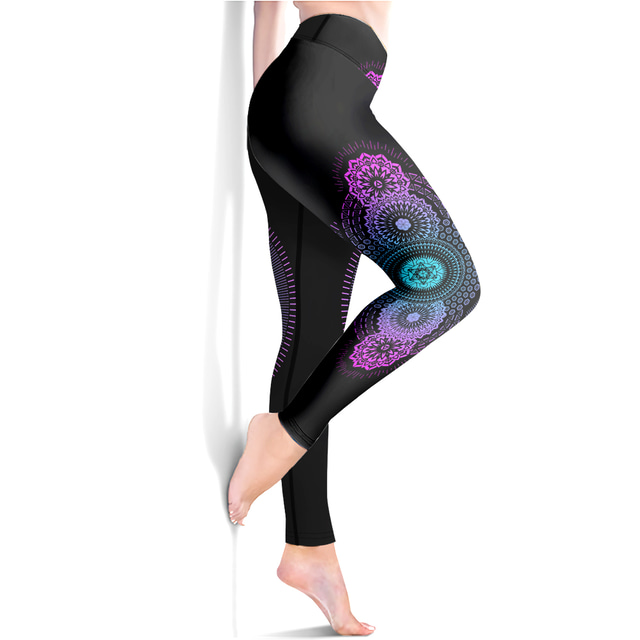  Per donna Ghette Sports Gym Leggings Pantaloni da yoga Elastene Nero Leggings corti Fiori Mandala Fasciante in vita Sollevamento dei glutei Abbigliamento Abbigliamento Yoga Fitness Allenamento in