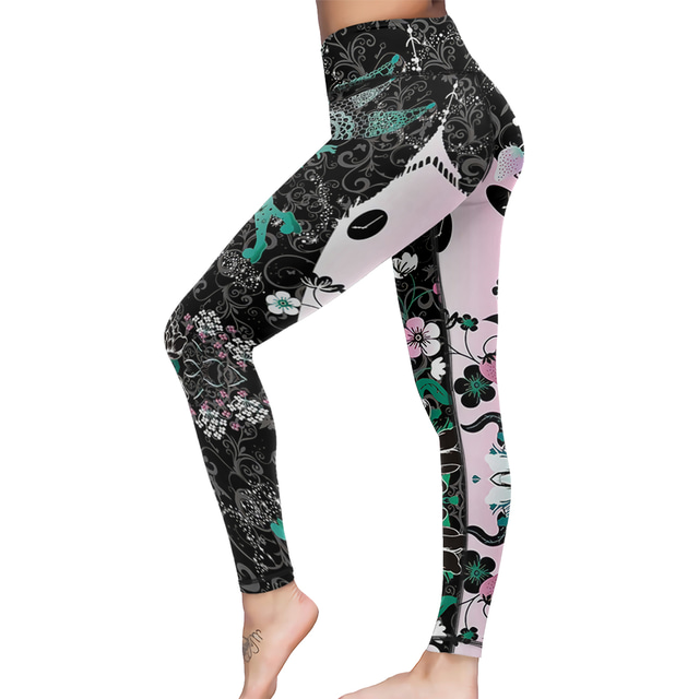  Pentru femei Jambiere Sports Gym Leggings Pantaloni de yoga Spandex Negru Jambiere decupate Floral Controlul abdomenului Lift Fesier Îmbrăcăminte Îmbrăcăminte Yoga Fitness Gimnastică antrenament