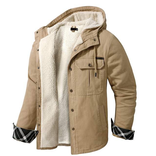  мужская флисовая куртка с капюшоном на подкладке из шерпы стеганая куртка пальто рабочая фланелевая рубашка на пуговицах зимняя теплая теплая ветрозащитная легкая верхняя одежда охота на парку на лыжах сноуборд рыбалка