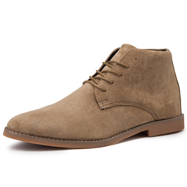  Men's Beige Faux Suede Lace-Up Desert Boots – Classic Chukka Style with Comfortable Rubber Sole for Casual Wear