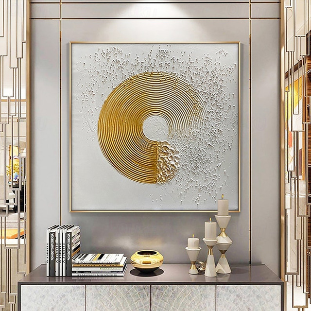  Oil Painting Handmade Hand Painted Wall Art Abstract  Art Golden Circle  Home Decoration Decor Stretched Frame Ready to Hang