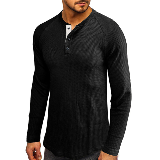  férfi alkalmi gombok Henley v nyakú pólók őszi kényelmes póló normál szabású pulóver felsők hosszú ujjú sportos henley ing könnyű száraz szabású aktív mezek póló