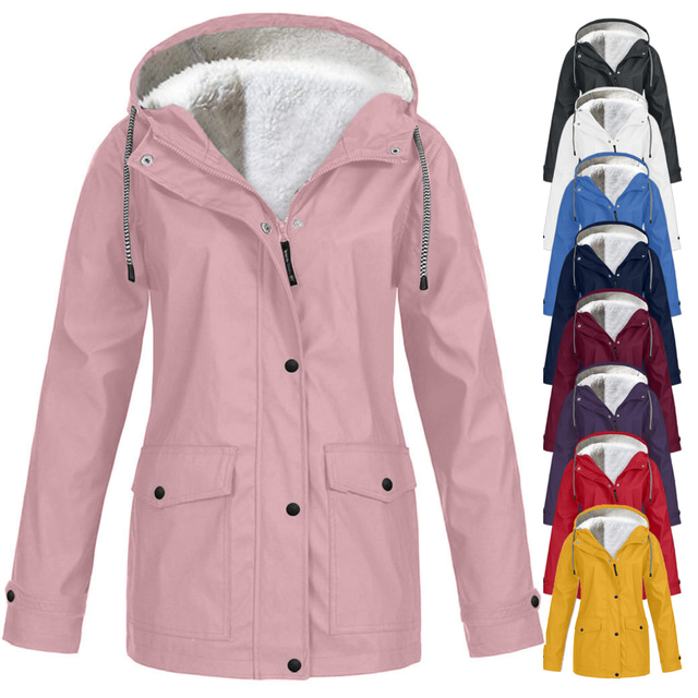  jachetă de ploaie pentru femei haină de ploaie pentru drumeții jachetă din lână iarnă în aer liber caldă, impermeabilă, rezistentă la vânt, parka cu glugă, îmbrăcăminte exterioară, trenci, cu fermoar complet, schi, pescuit, ocazional
