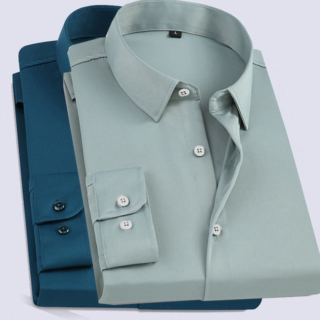  Herren Hemd Oberhemd Einfarbig Umlegekragen Casual Täglich Button-Down Langarm Oberteile Geschäftlich Einfach Grün Weiß Schwarz