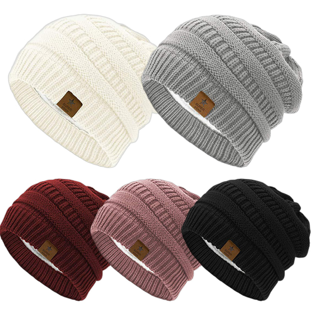 Beanies for Women Winter Beanie Hats for Men Knit Thick Warm Slouchy Beanie Hat Black&Light Grey&White One Size