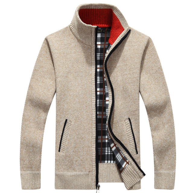  Men's Cardigan Casual Winter Thick Fleece Full Zip Knitted Cardigan Sweater Jacket with Pockets Stand Collar Colorblocked Jumpers Long Sleeve Chunky Sweater Windproof Lightweight Warm Winter Coat